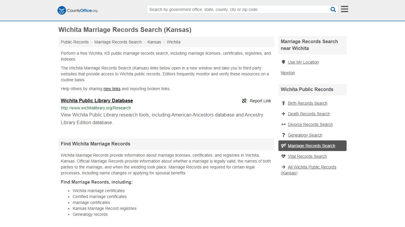 Wichita Marriage Records Search (Kansas) - County Office